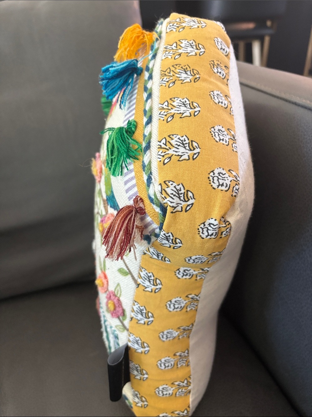 House-Shaped Embroidered Bird Pillow with Tassels - Multicolor - Picture 2 of 5
